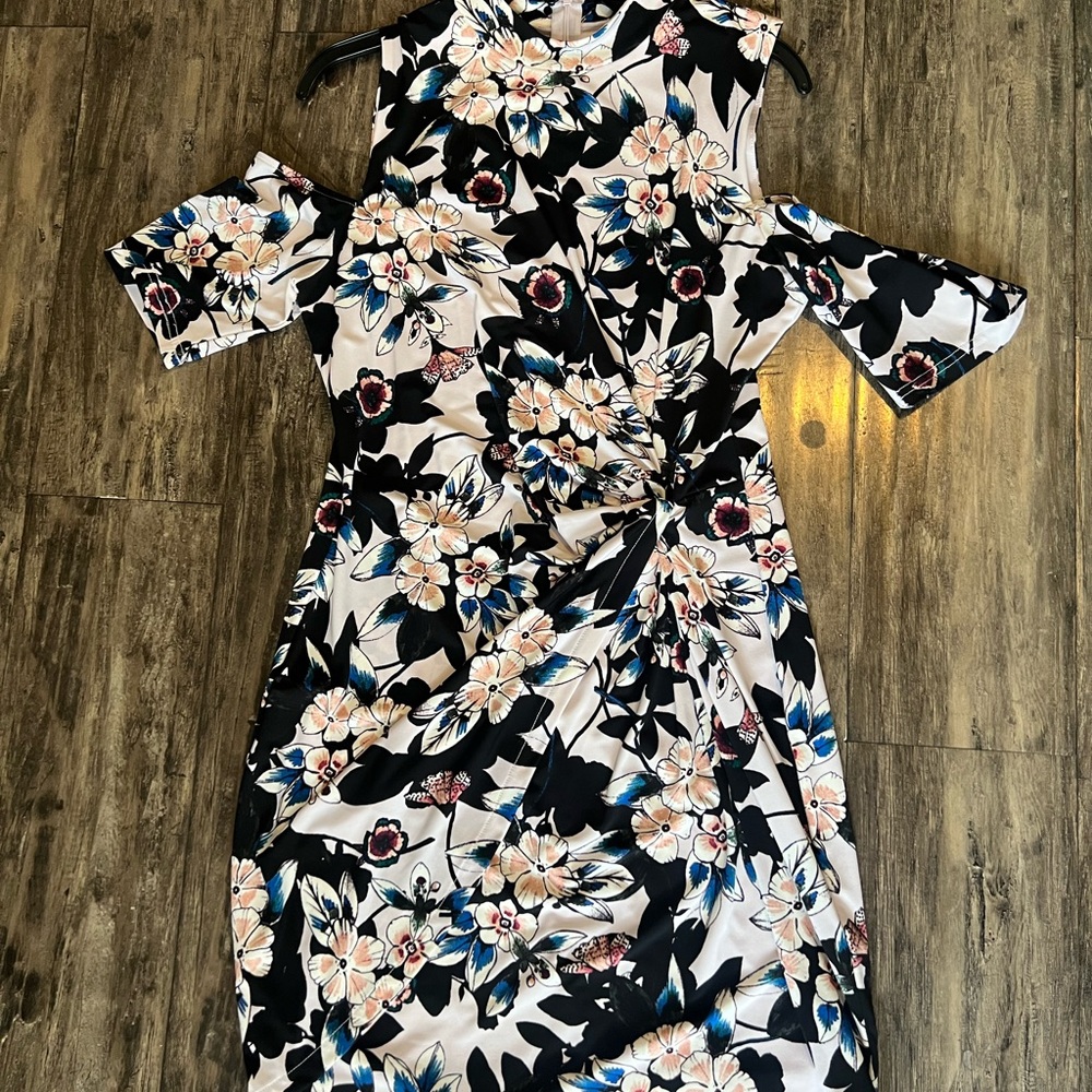 Guess Black and Cream Floral Midi Dress
